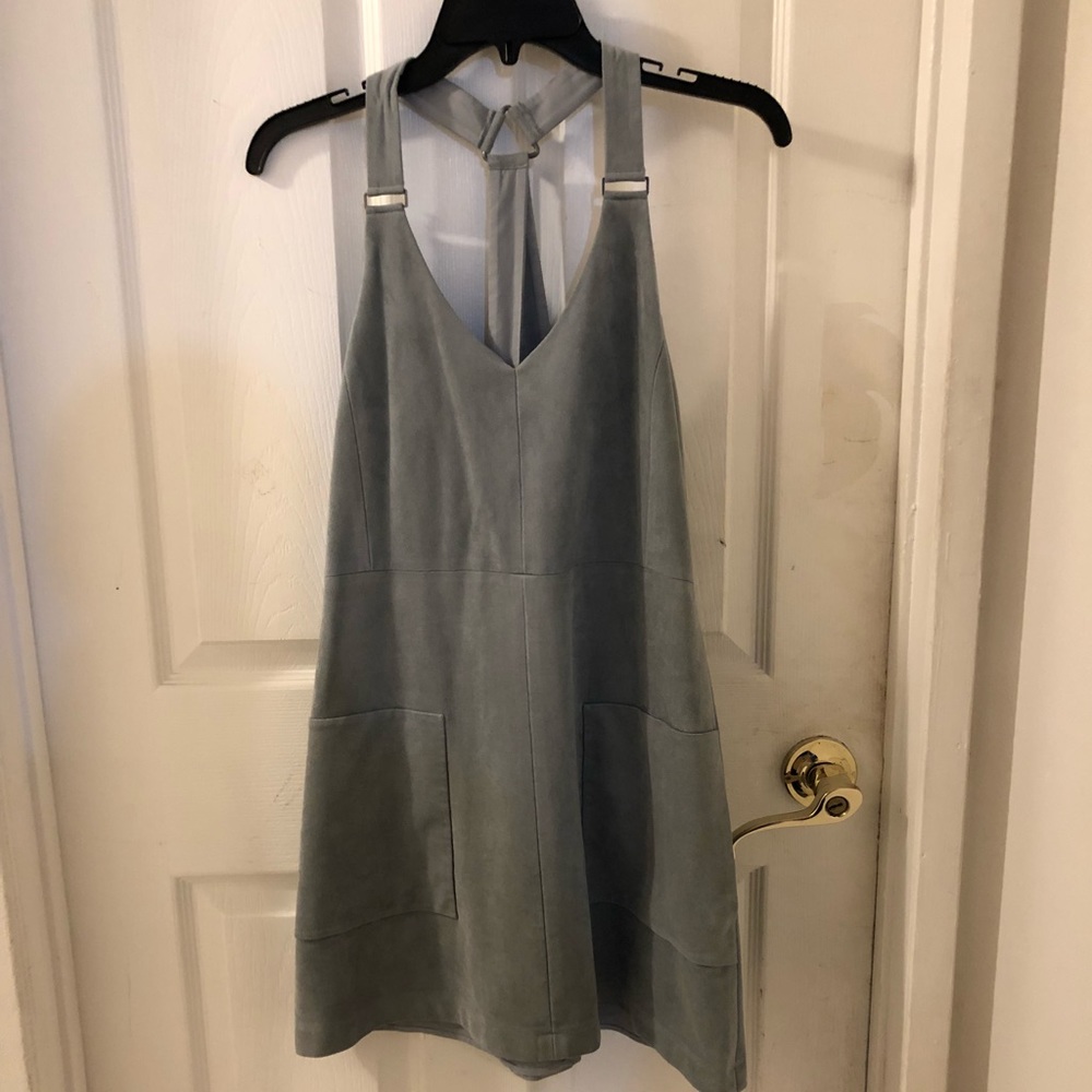 Grey suede overall dress